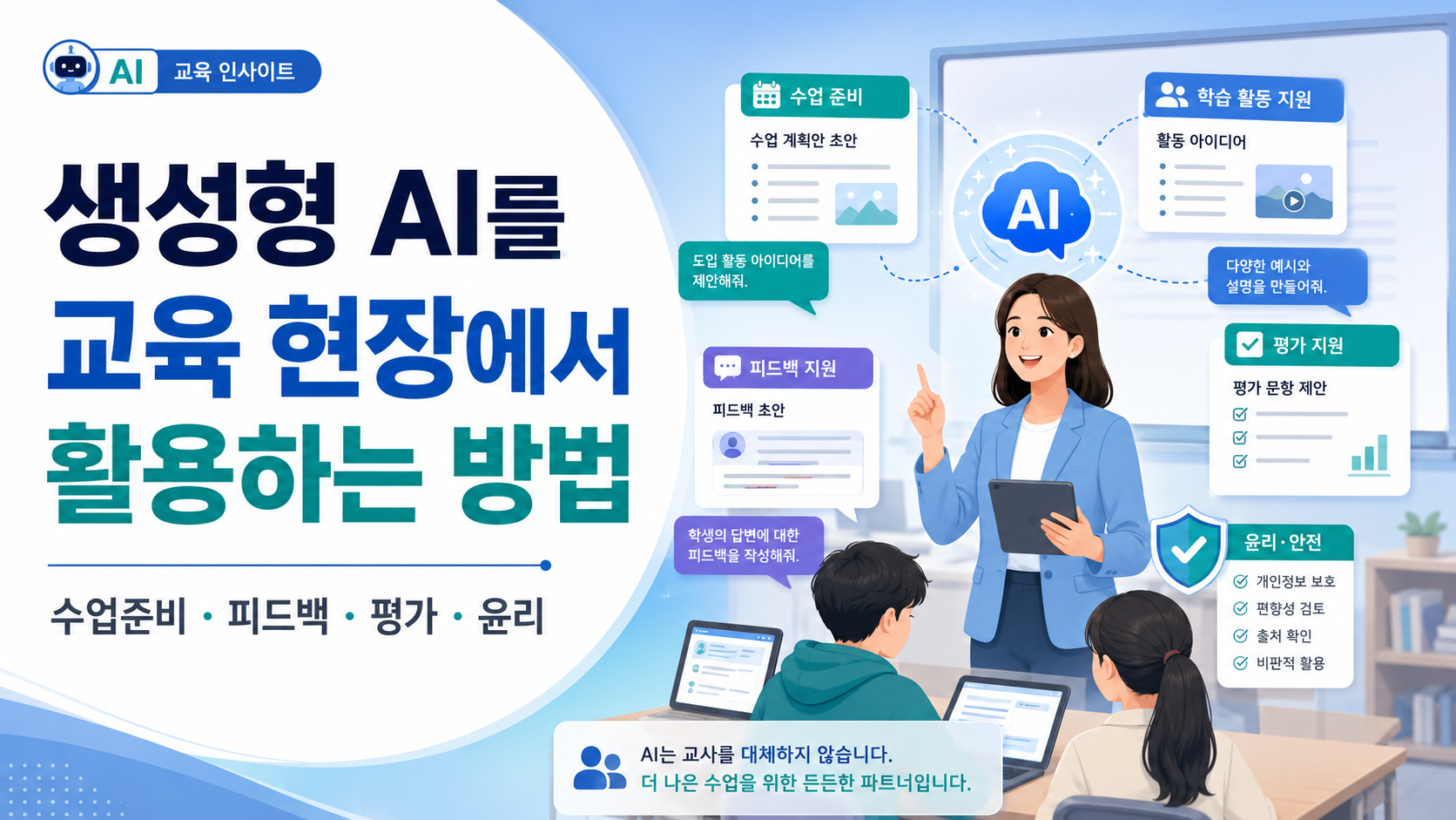 생성형 AI를 교육 현장에서 활용하는 방법: 수업준비부터 피드백, 평가, 윤리 기준까지
